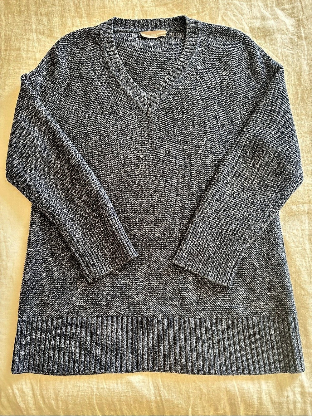 Everlane Cotton V-Neck Long Oversized Sweater in Gray & Blue Like New